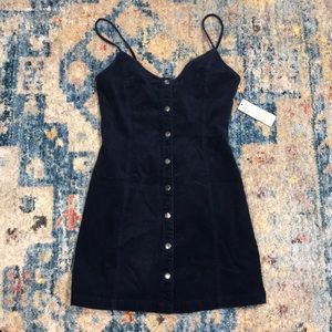 Button front suede dress